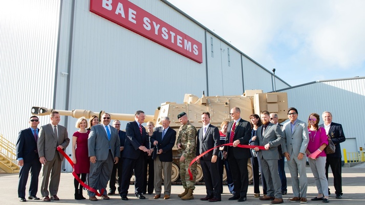 Senator Jim Inhofe (R-Okla) and Congressman Tom Cole (Ok-04) join BAE Systems’ leadership in cutting the ribbon honoring the expansion of the BAE Systems’ Elgin facility.