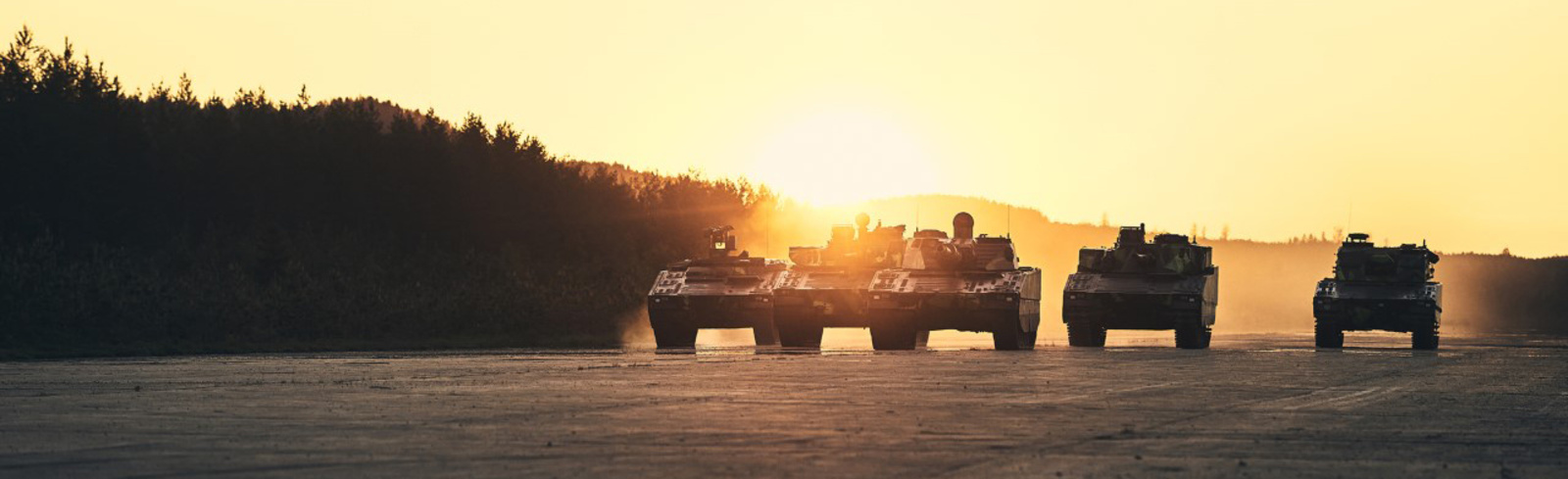 CV90 variants lined up at sunset