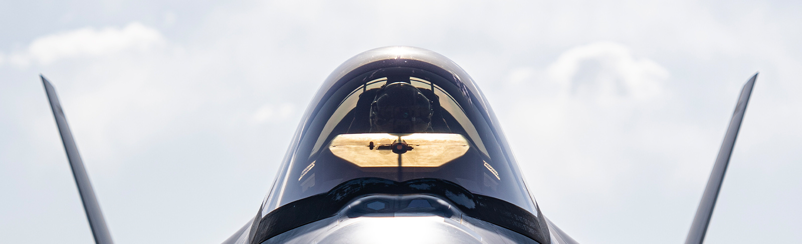 Head-on view of F-35 aircraft ready for flight