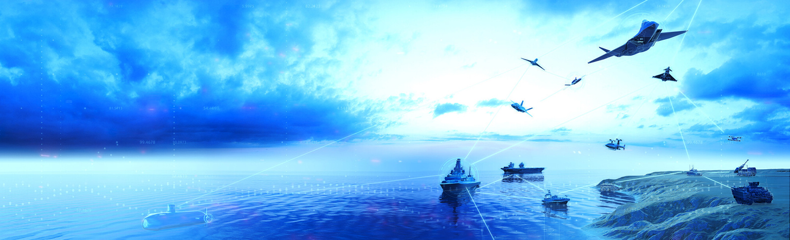 Ships and airplanes in a blue image